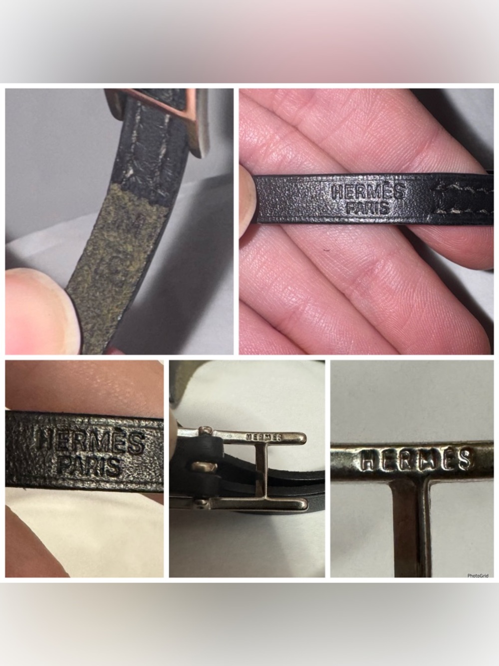 Hermès AUTHENTIC Silver & Black Leather Behapi Api Double Tour Bracelet - Picture 10 of 16